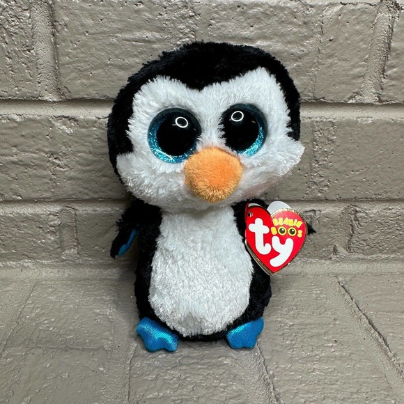 Ty WADDLES the Penguin 6” Beanie Boos Silk Stuffed Animal Plush Glitter‎ Eyes - Picture 1 of 6